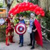 Heróis, personagens vivos para festas. Capitão América, Thor e Homem de Ferro